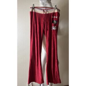 Lucky Brand Sweat Pants Medium Y2K Velour Sweatpants Red Bulldog Asian Rare